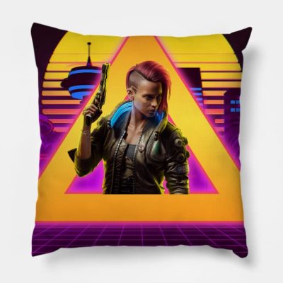 Cyberpunk Female Protagonist City Neon Throw Pillow Official Cow Anime Merch