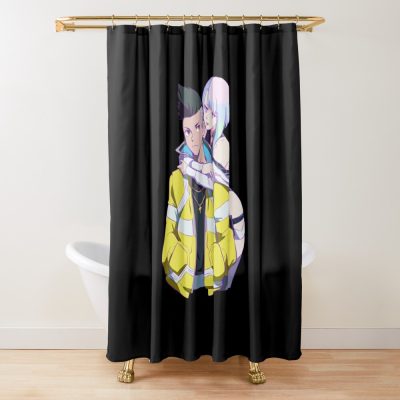 Lucy And David - Cyberpunk Edgerunners Shower Curtain Official Cow Anime Merch