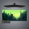 green cityscape design gaming mousepad large size computer desk mat - Cyberpunk 2077 Merch