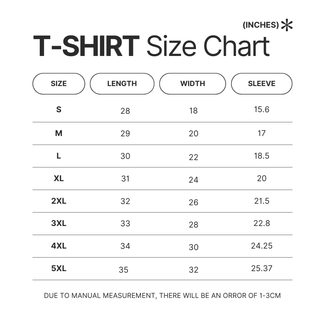 3D T shirt Size Chart - Cyberpunk 2077 Merch