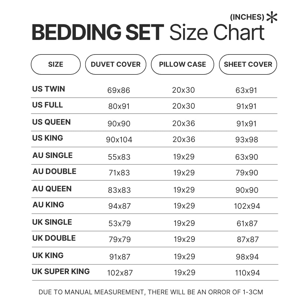 Bedding Set Size Chart - Cyberpunk 2077 Merch