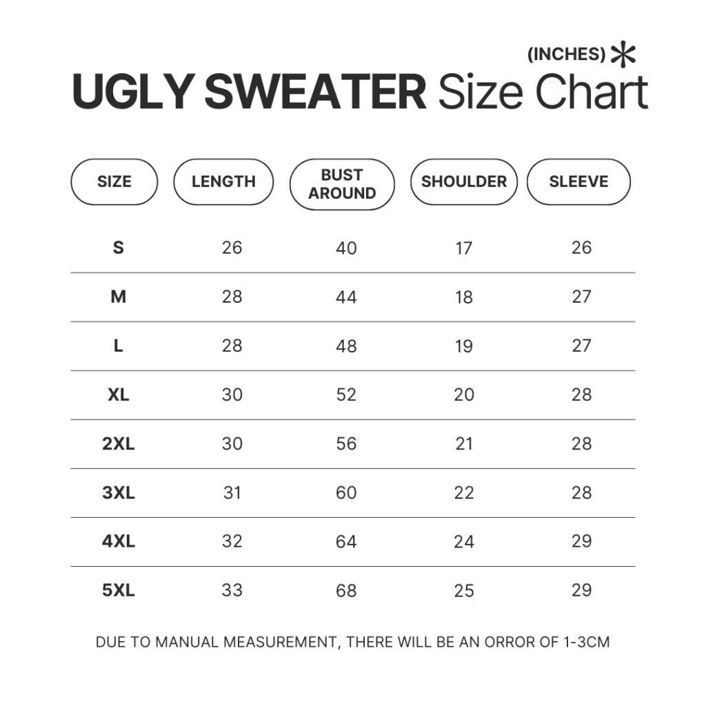 Ugly Sweater Size Chart - Cyberpunk 2077 Merch