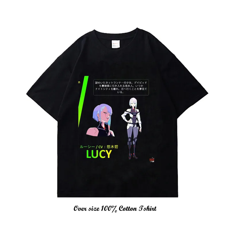 Japanese Anime Lucy Cyberpunk Edgerunners T shirts 100 Cotton Summer Tshirts Fashion Harajuku Cartoon Kawaii Printed - Cyberpunk 2077 Merch
