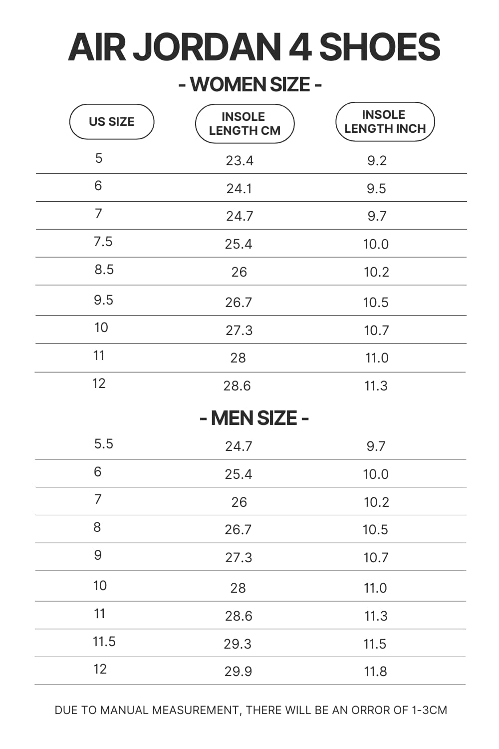 Air Jordan 4 Shoes Size Chart 1 - Cyberpunk 2077 Merch